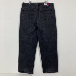 Vintage Tommy Hilfiger Jeans Mens 38x30 Black Denim Y2K Baggy Wide Leg Stitching